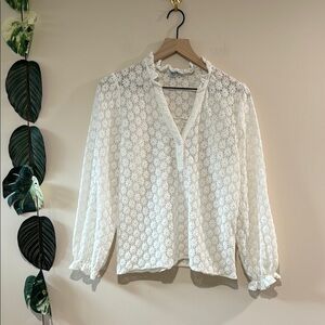 ANNA KAY White Floral Lace‎ Long Sleeve Blouse Size Small Daisy